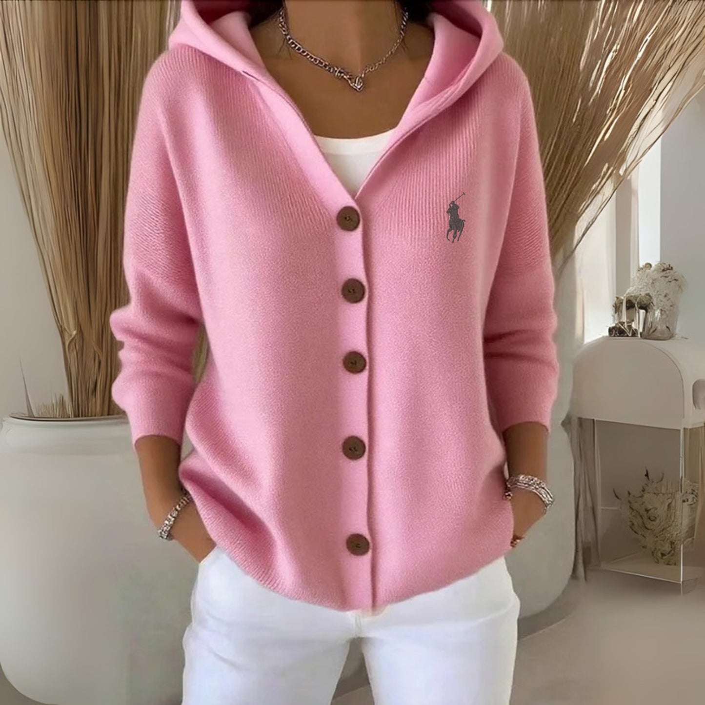 RaIph Iauren - Cardigan in Maglia con Cappuccio e Bottoni – Stile Casual Chic