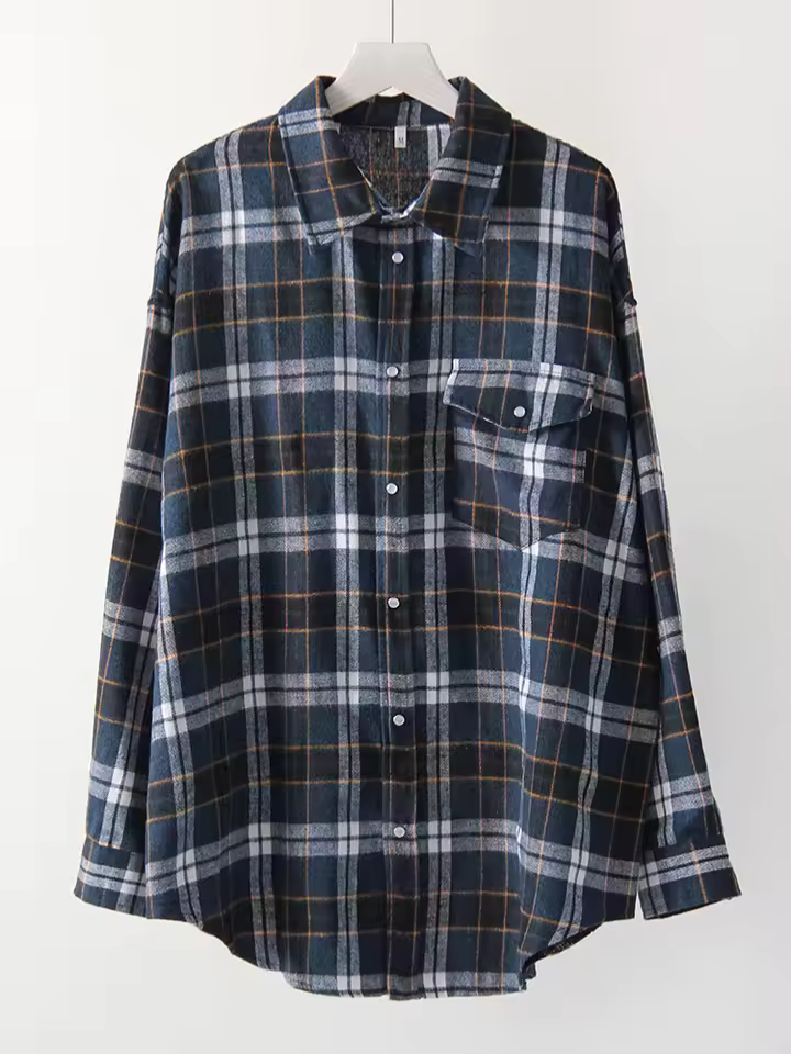 LEANDRA™|CAMICIA A QUADRI OVERSIZE VINTAGE