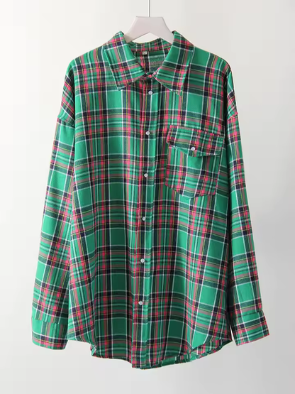 LEANDRA™|CAMICIA A QUADRI OVERSIZE VINTAGE