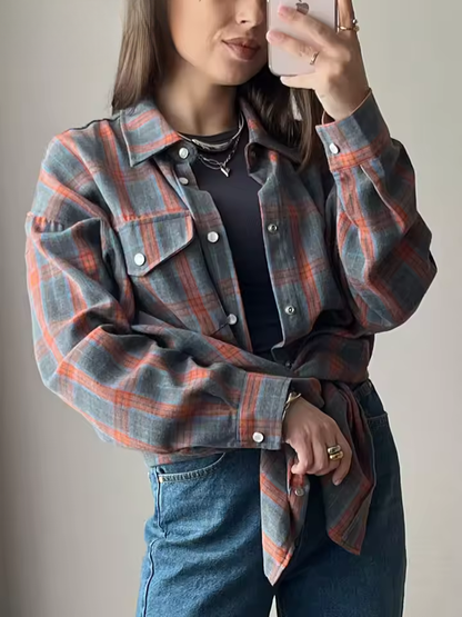 LEANDRA™|CAMICIA A QUADRI OVERSIZE VINTAGE