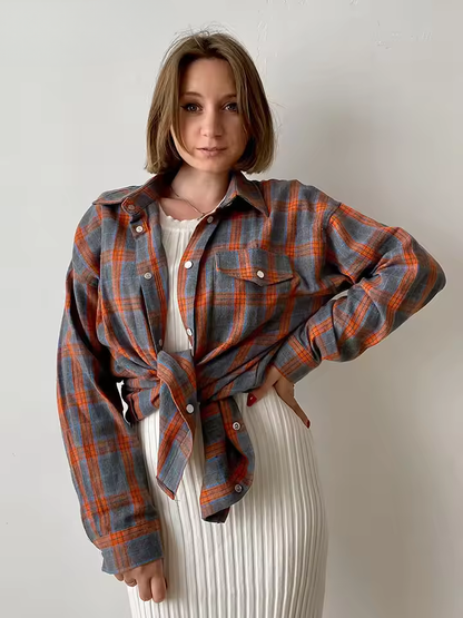 LEANDRA™|CAMICIA A QUADRI OVERSIZE VINTAGE