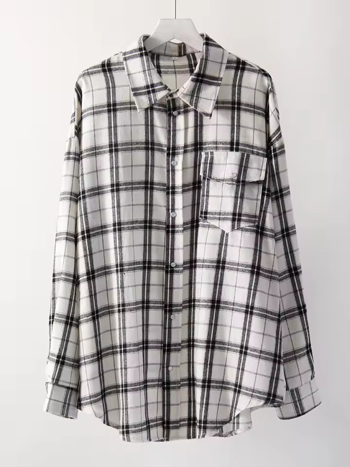 LEANDRA™|CAMICIA A QUADRI OVERSIZE VINTAGE